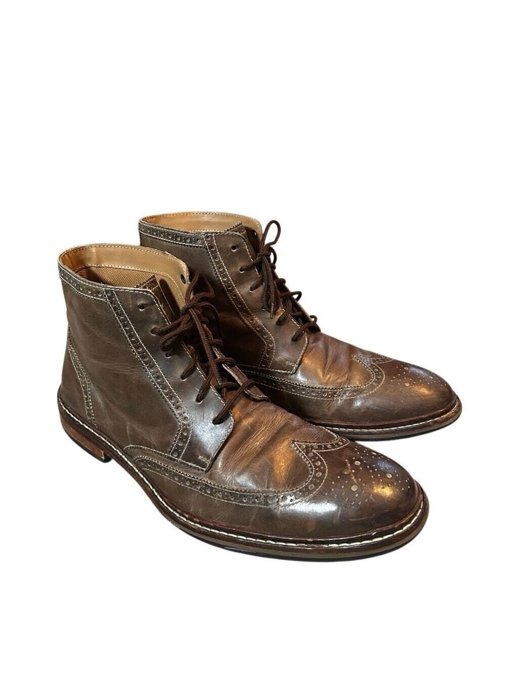 Cole Haan Mens 13 M Brown Chukka Wingtip Leather Ankle Boot Distressed Brogue
